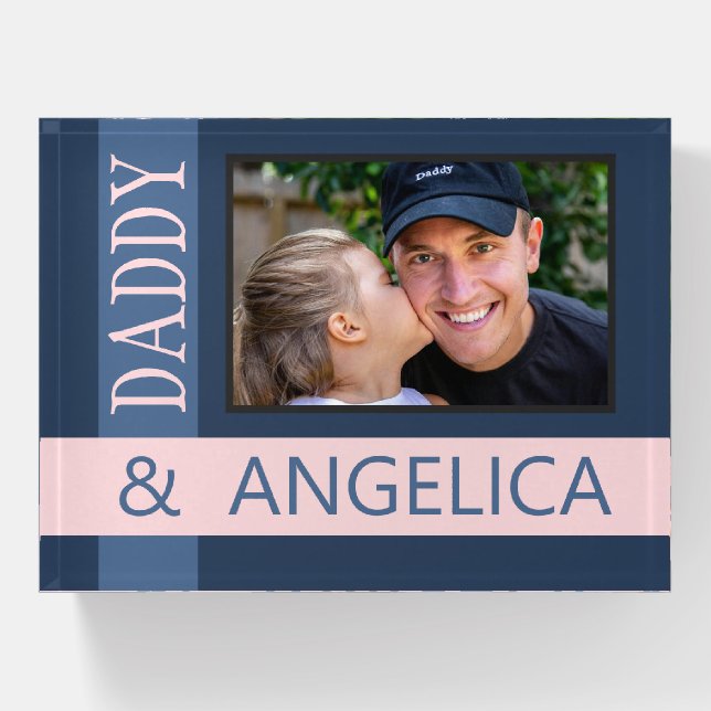 Custom Personalized Photo Of Dad With Child Paperweight (Front)