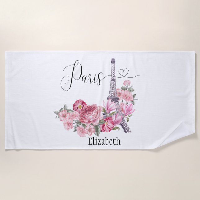 Custom Personalized Photo paris flowers Beach Towel (Front)