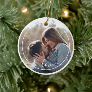 Custom Personalized Photo Simple Love Quote Text Ceramic Ornament