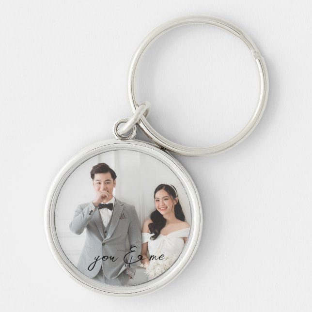 Custom Personalized Photo Simple Love Quote Text Keychain (Front)