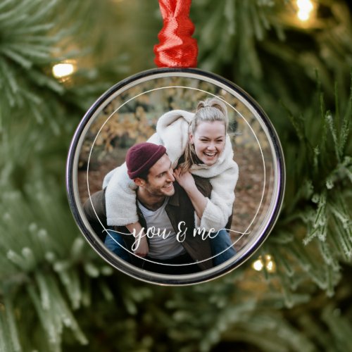 Custom Personalized Photo Simple Love Quote Text Metal Ornament