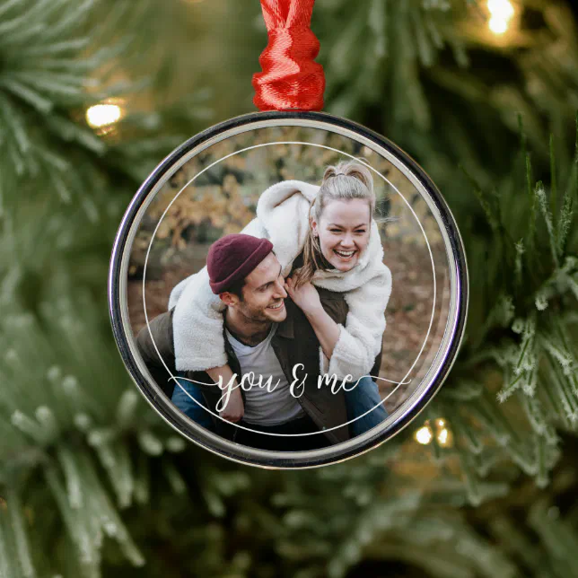 Personalized Simple Custom Personalized Photo Simple Love Quote Text Metal Ornament | Zazzle
