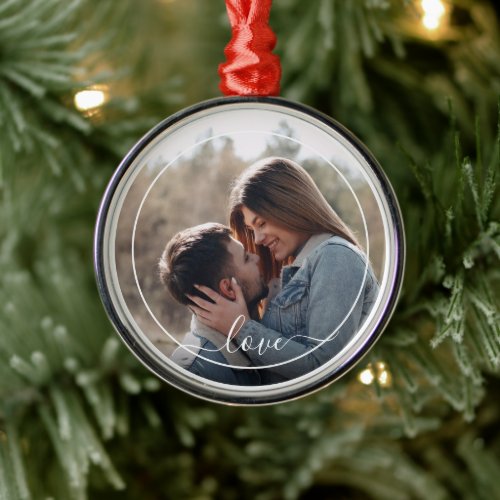 Custom Personalized Photo Simple Love Quote Text Metal Ornament