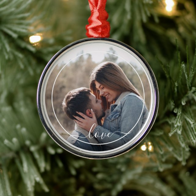 Custom Personalized Photo Simple Love Quote Text Metal Ornament (Tree)