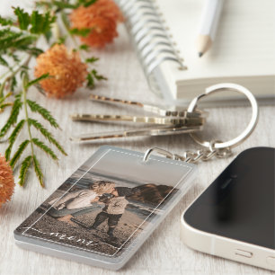 Custom Personalized Photo Simple Mom Text Keychain