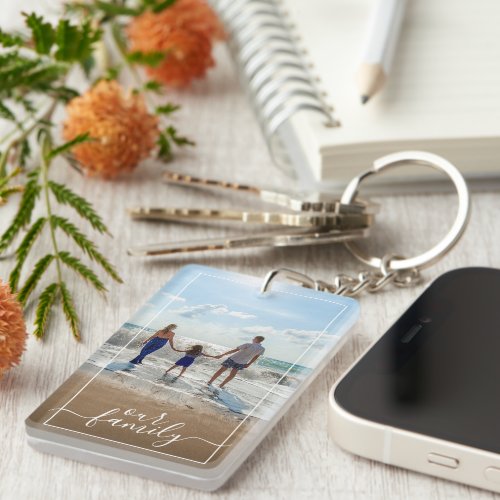 Custom Personalized Photo Template Our Family Text Keychain