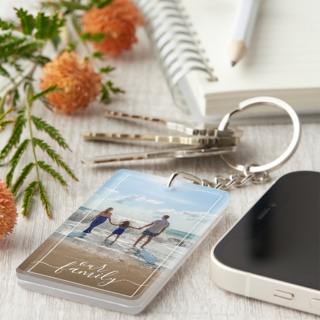 Custom Personalized Photo Template Our Family Text Keychain (Front Right)