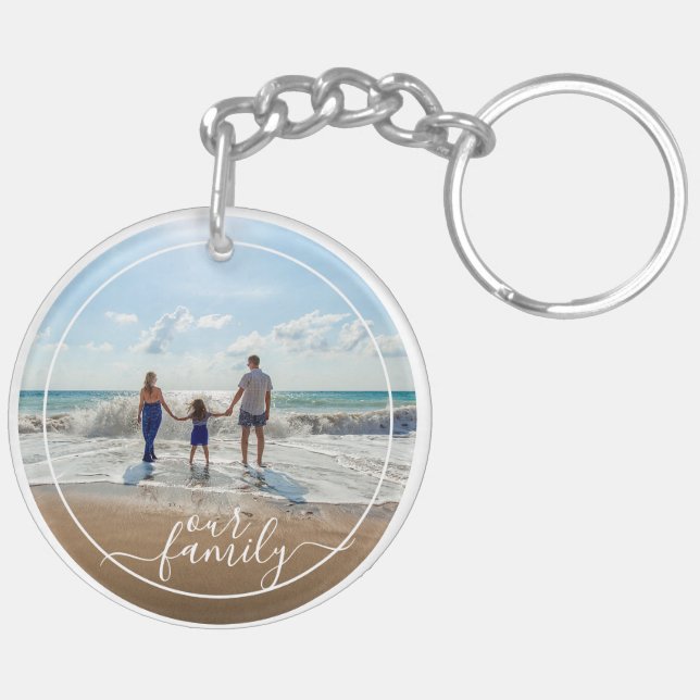 Custom Personalized Photo Template Our Family Text Keychain (Back Left)