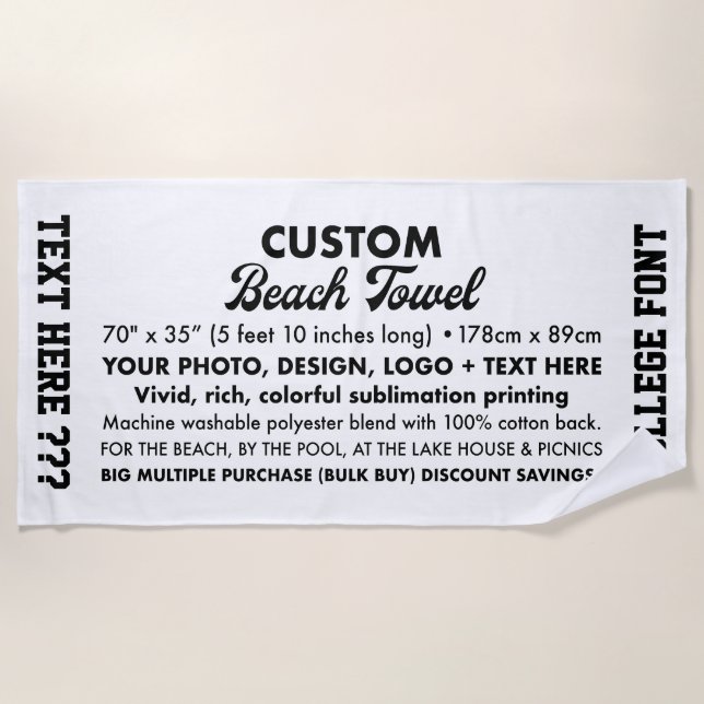 Custom Personalized Photo & Text Beach Towel 70" (Front)