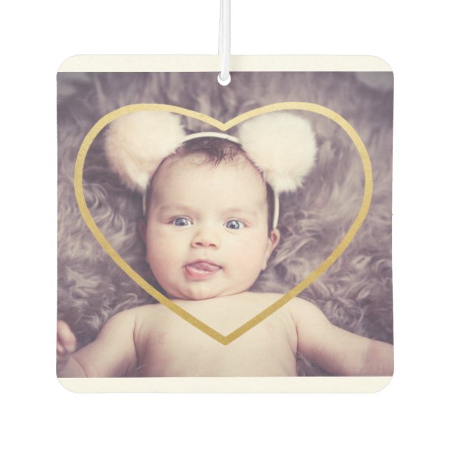 Custom  Personalized Photo With Heart in Gold Air Freshener (Front)