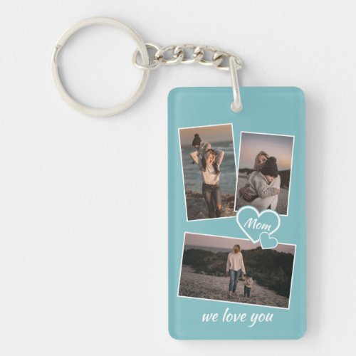 Custom Personalized Photos Light Teal Blue Green Keychain