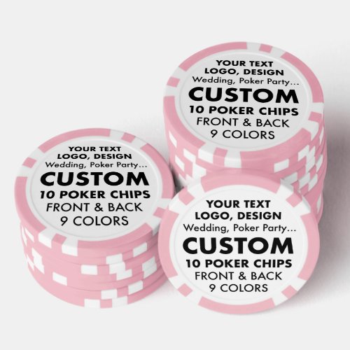 Custom personalized PINK Poker Chips set of 10