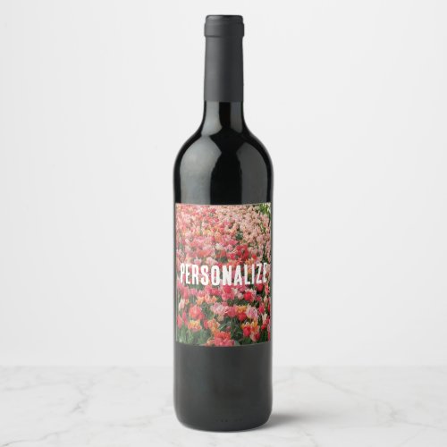 Custom Personalized Pink Tulip Flower Garden Wine Label