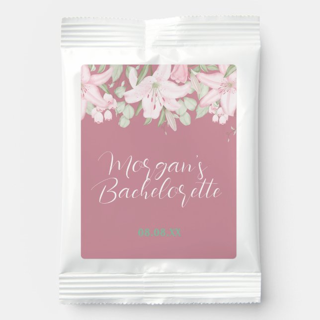 Custom Personalized Pink White Floral Bachelorette Margarita Drink Mix (Front)