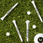 Custom Personalized Player Team Club Event Name Golf Tees<br><div class="desc">Create your own custom, personalized, black script typography font name monogram monogrammed on white background, cool, unique, elegant, stylish, high-quality, durable, wooden golf tees. Simply type in your golf course / club / resort / tournament / event / team / player / coach name / monogram / initials / date,...</div>