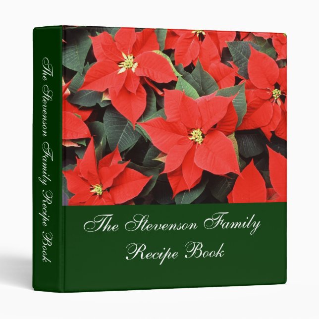 Custom Personalized Pointsettia Recipe Book Binder (Front/Spine)