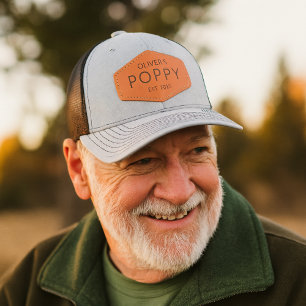 Custom Personalized Poppy Established Date Name Leather Patch Hat