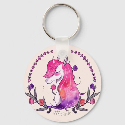 Custom Personalized Pretty Rainbow Unicorn Keychain