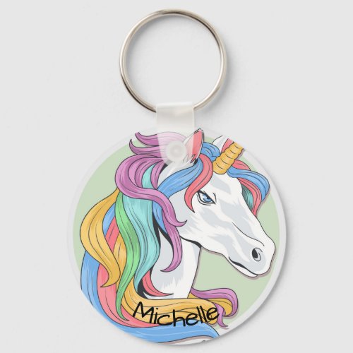 Custom Personalized Pretty Rainbow Unicorn Keychain