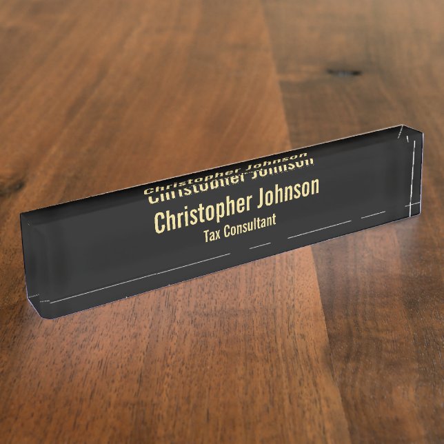 Custom Personalized Professional Black Faux Gold Desk Name Plate (Side)