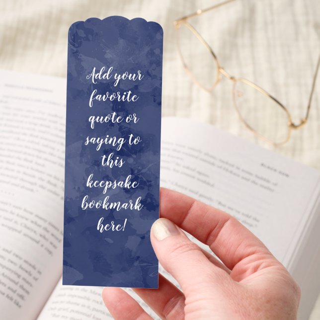 Custom Personalized Quote Saying Script Dark Blue Bookmarks (Hand)