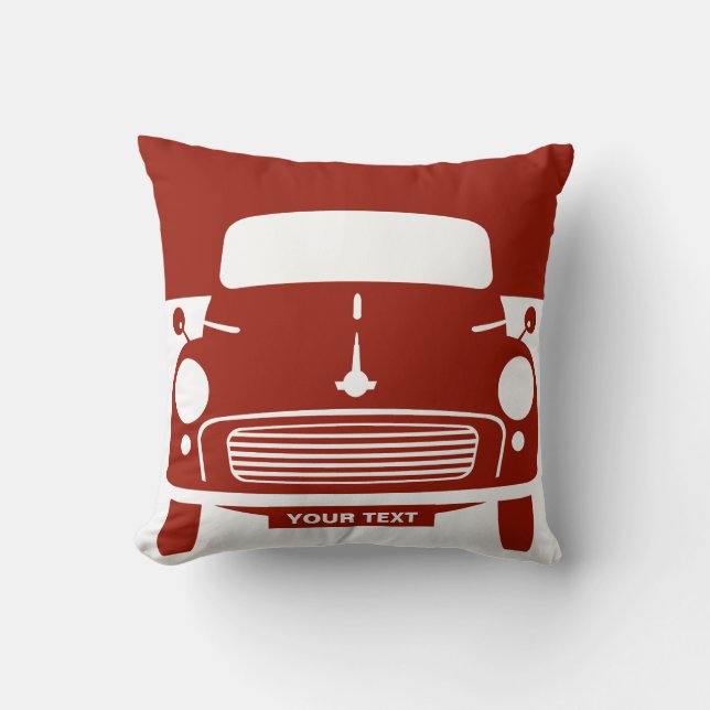 Custom Personalized red Morris Minor cushion (Front)
