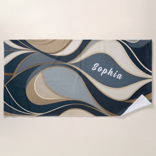 Custom Personalized Retro Blue Waves Bachelorette  Beach Towel