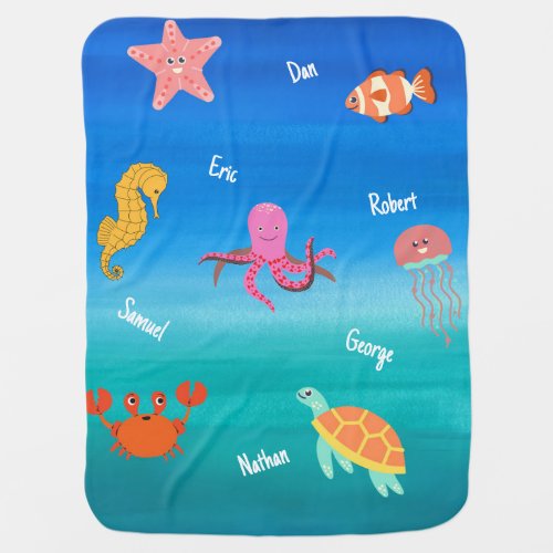 Custom  personalized sea animals baby blanket