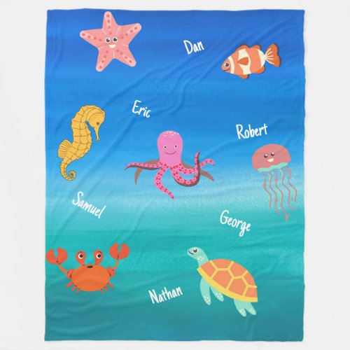 Custom  personalized sea animals fleece blanket