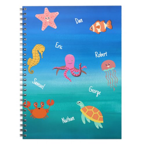 Custom  personalized sea animals notebook