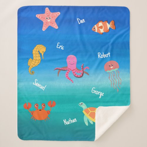 Custom  personalized sea animals sherpa blanket