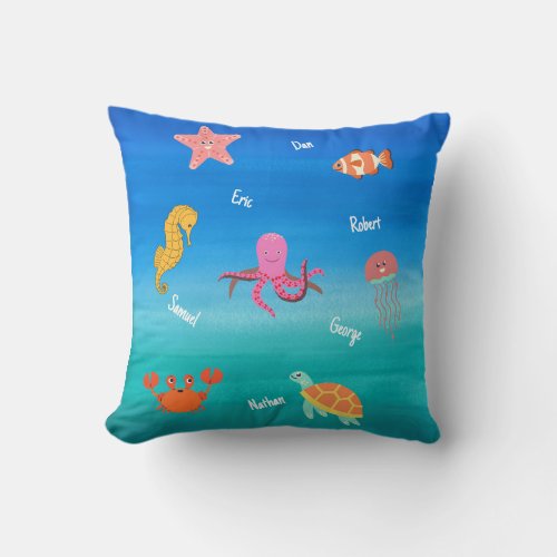 Custom  personalized sea animals throw pillow