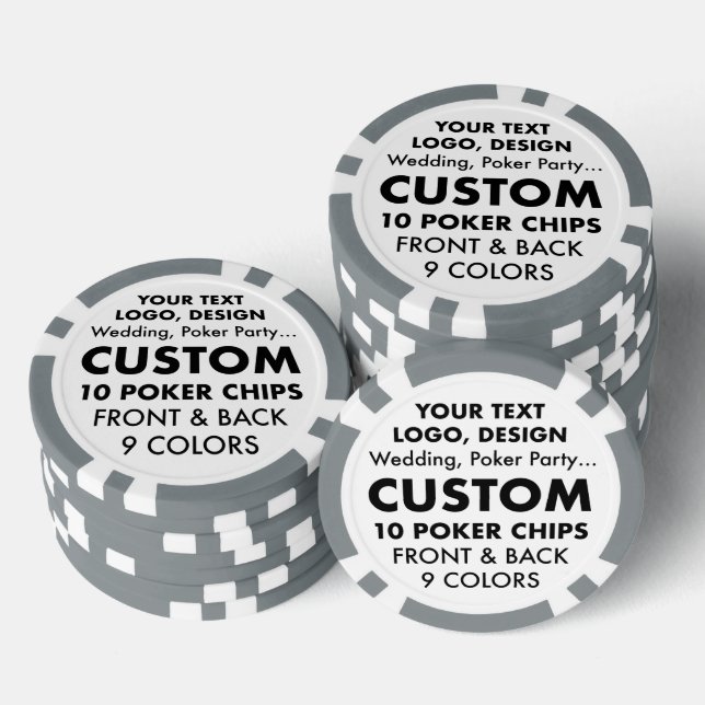 Custom personalized set of 10 GREY Poker Chips (Stack)
