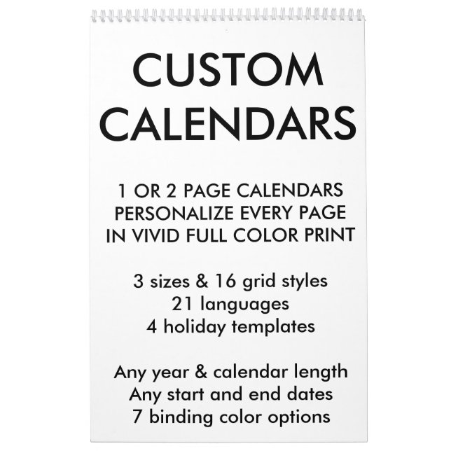 Custom Personalized Single Page 17" x 11" Calendar (Cover)