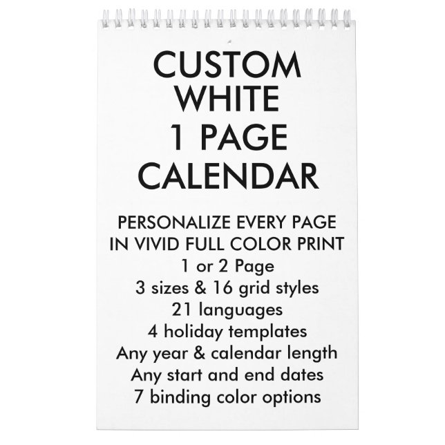 Custom Personalized Small 11"x7" 1-Page Calendar (Cover)