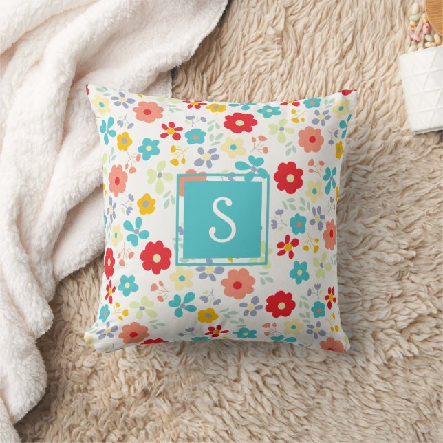 Custom Personalized Spring Floral Flower Pattern Throw Pillow (Blanket)