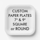 Custom Personalized SQUARE Paper Plates - 7" Large