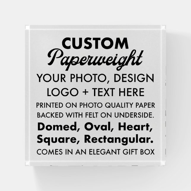 Custom Personalized Square Photo Glass Paperweight (Front)