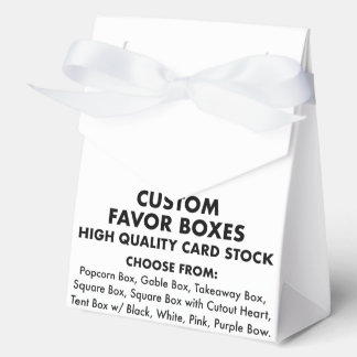 Custom Personalized Tent Favor Boxes, White Ribbon Boxes