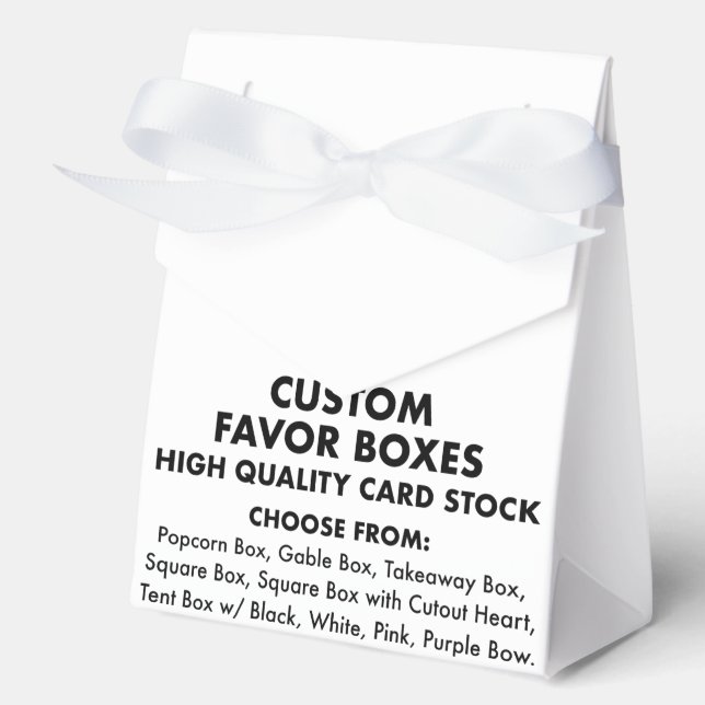 Custom Personalized Tent Favor Boxes, White Ribbon Favor Boxes (Front)