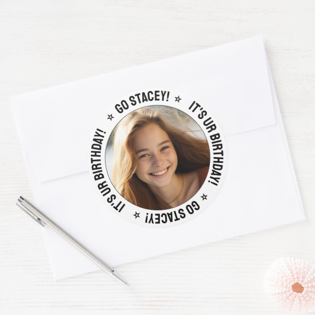 Custom Personalized Text Message and Photo White Classic Round Sticker (Envelope)