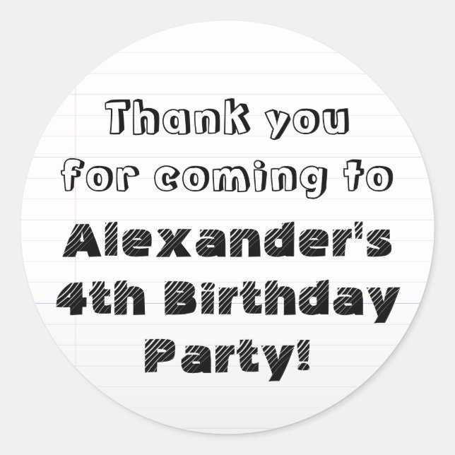 Custom Personalized Thank You Birthday Party Classic Round Sticker (Front)