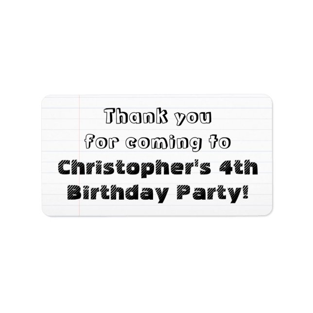 Custom Personalized Thank You Birthday Party Label (Front)