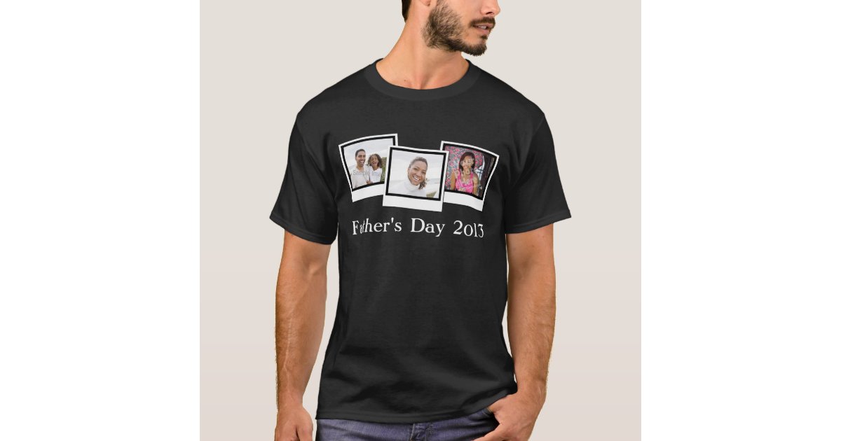 Custom Personalized Three Photo Father's Day T-Shirt