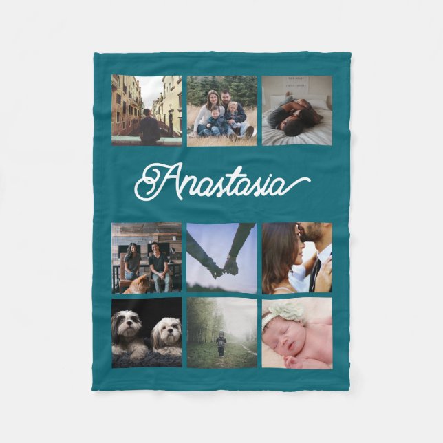 Custom Personalized Typography and Photo Collage Fleece Blanket (Front)