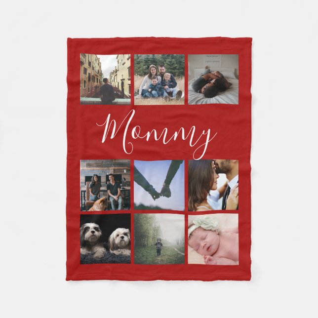 Custom Personalized Typography and Photo Collage Fleece Blanket (Front)