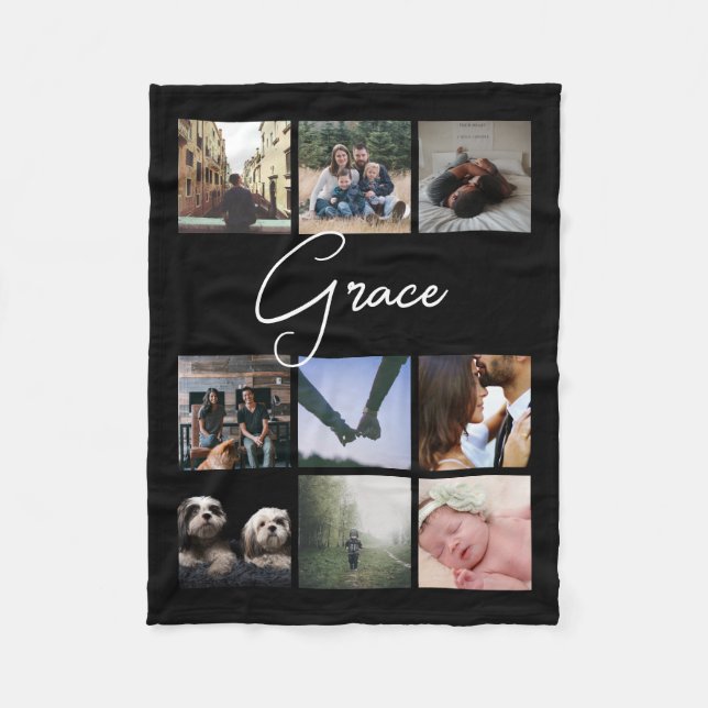 Custom Personalized Typography and Photo Collage Fleece Blanket (Front)