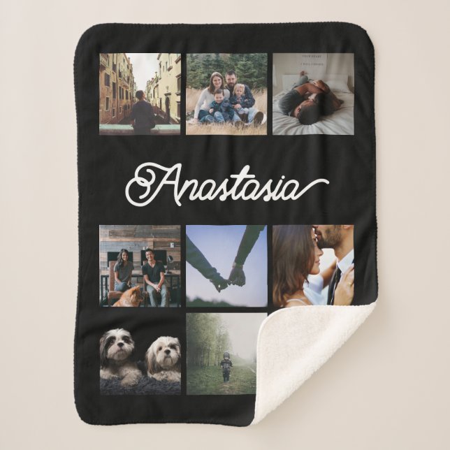 Custom Personalized Typography and Photo Collage Sherpa Blanket (Front)