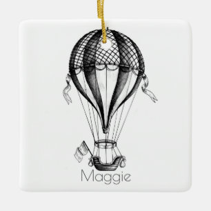 Custom Personalized Vintage Hot Air Balloon Ceramic Ornament