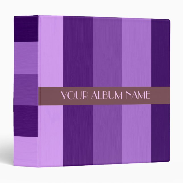 Custom Personalized Violet Purple Stripes 3 Ring Binder (Front/Spine)